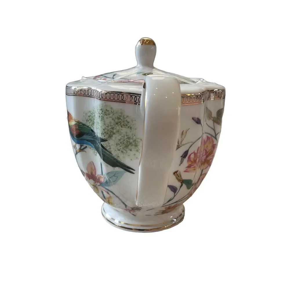 Grace Teaware Fine Porcelain Teapot Very Elegant Floral & Birds 6.5